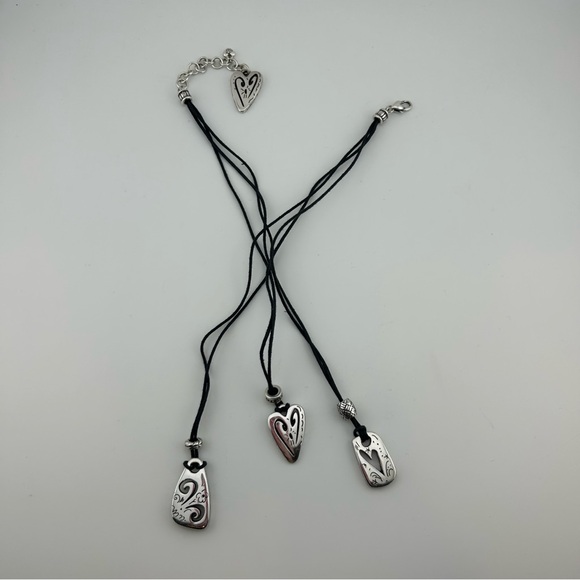 Brighton BRAZILIAN Black Cord Triple-Strand Silver Charms Heart Necklace - Picture 9 of 9